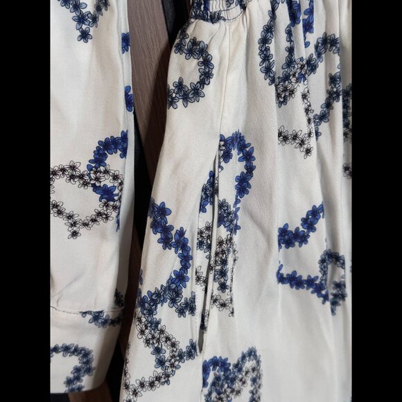 Sandro Dress 40 / US Large Womens White Button Smocked Elastic Waist Heart Art - Picture 7 of 10